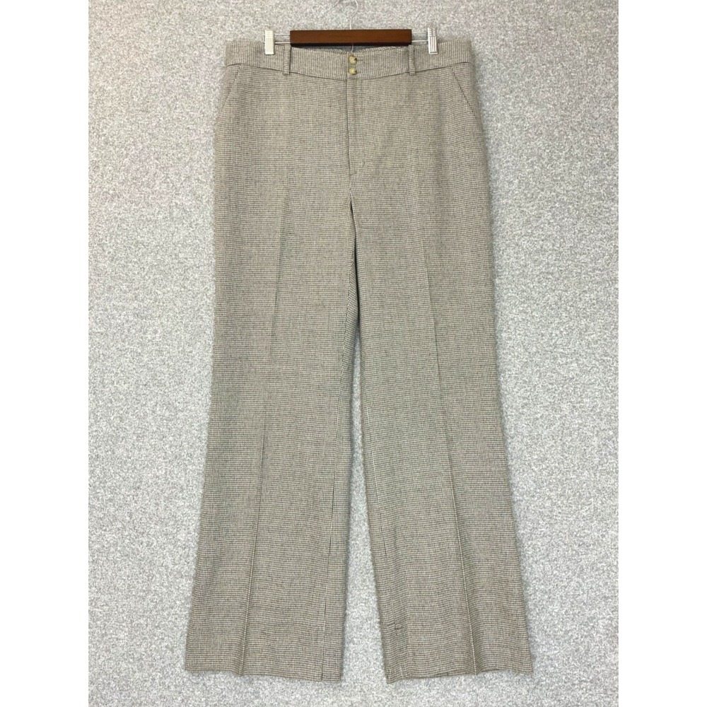 Ralph Lauren Womens Wool Dress Pants 16 Brown Houndstooth Wide Leg Career Preppy